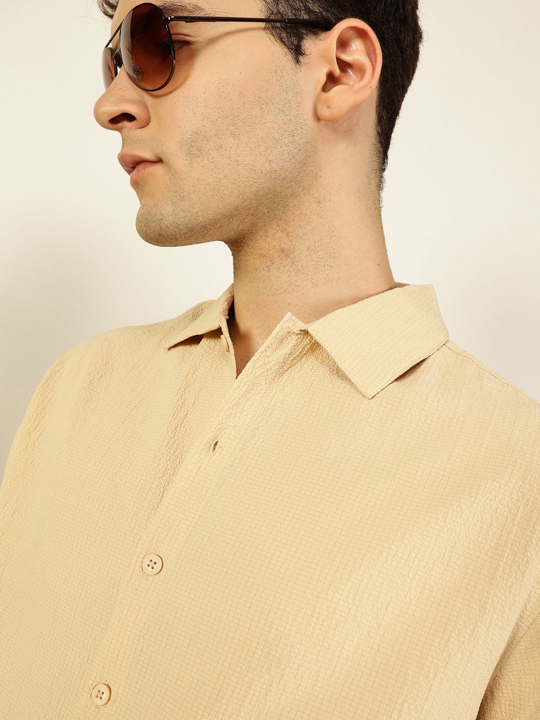 Thomas Scott Men Premium Spread Collar Textured Cotton Casual Shirt