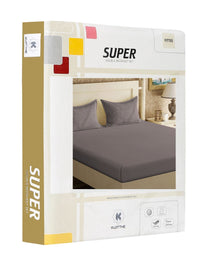 KLOTTHE Grey Polycotton Skin-Friendly 300 TC Fitted King Bedsheet with 2 Pillow Covers-98 x 89 inches