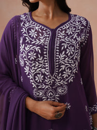 Rumah Wanita Chikankari Sulaman Bunga Chikankari Bunga Indie Georgette Kurta
