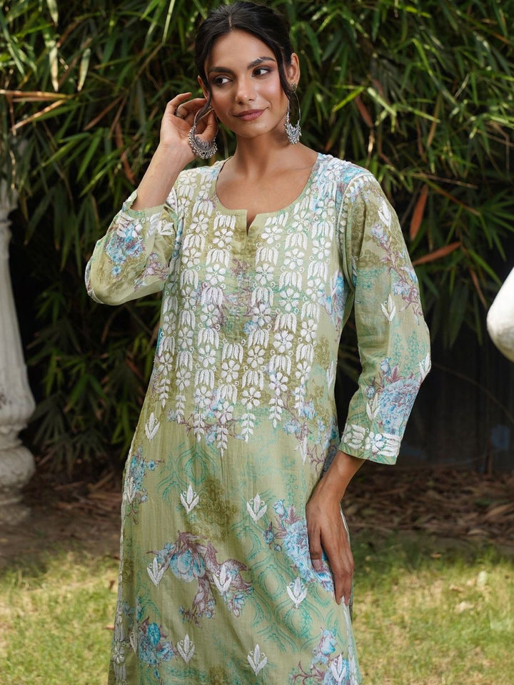 Rumah Wanita Chikankari Sulaman Bunga Chikankari Indie Floral Kurta