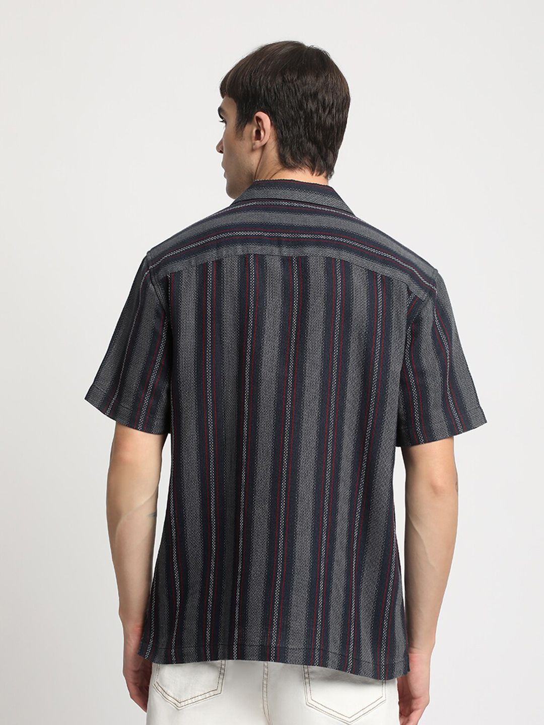 THE BEAR HOUSE Opaque Striped Pure Cotton Casual Shirt