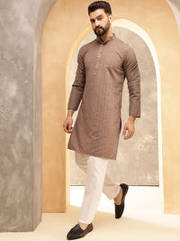 Anouk Brown Geometric Sequence Band Collar Straight Kurta