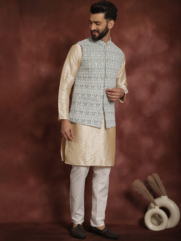 Anouk Ethnic motifs  Woven Design Mandarin Collar Long Sleeves Kurta Set