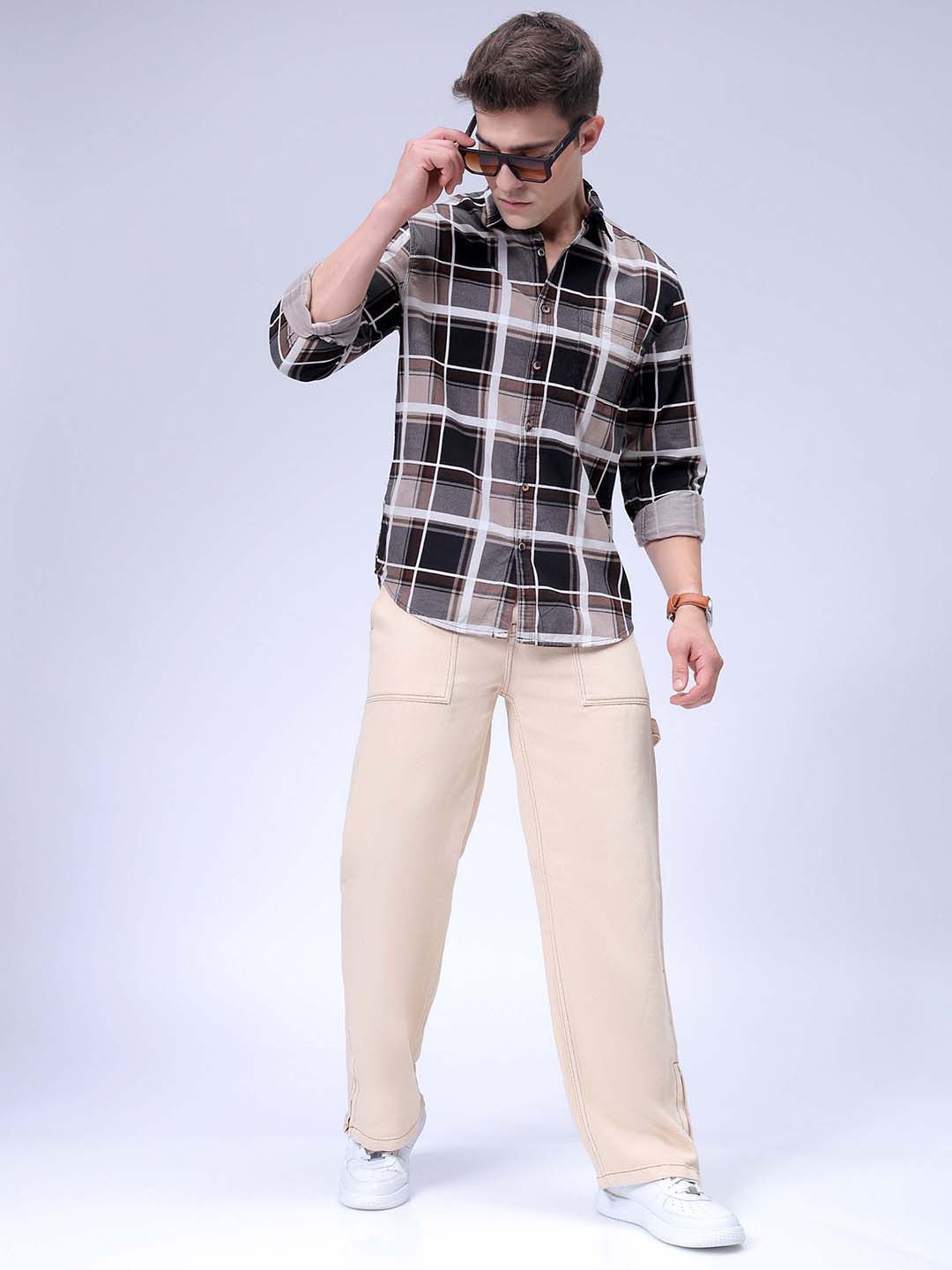 The Indian Garage Co Men Spread Collar Tartan Checked Casual Shirt