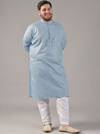 SOJANYA PLUS Plus Size Men Ethnic Motifs Printed Band Collar Straight Kurta With Pyjamas