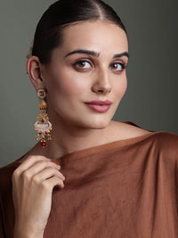 PANASH 22CT Gold Plated Cubic Zirconia Studded Drop Subang