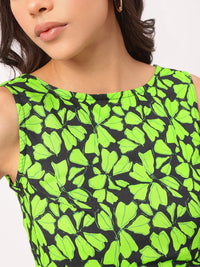 DressBerry Cyber Lime Bow Chic Floral Print Crop Top