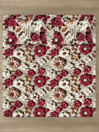 KLOTTHE Beige & Red Floral Printed Dilengkapi 300 TC King Double Cadar 7D & 2 Sarung Bantal