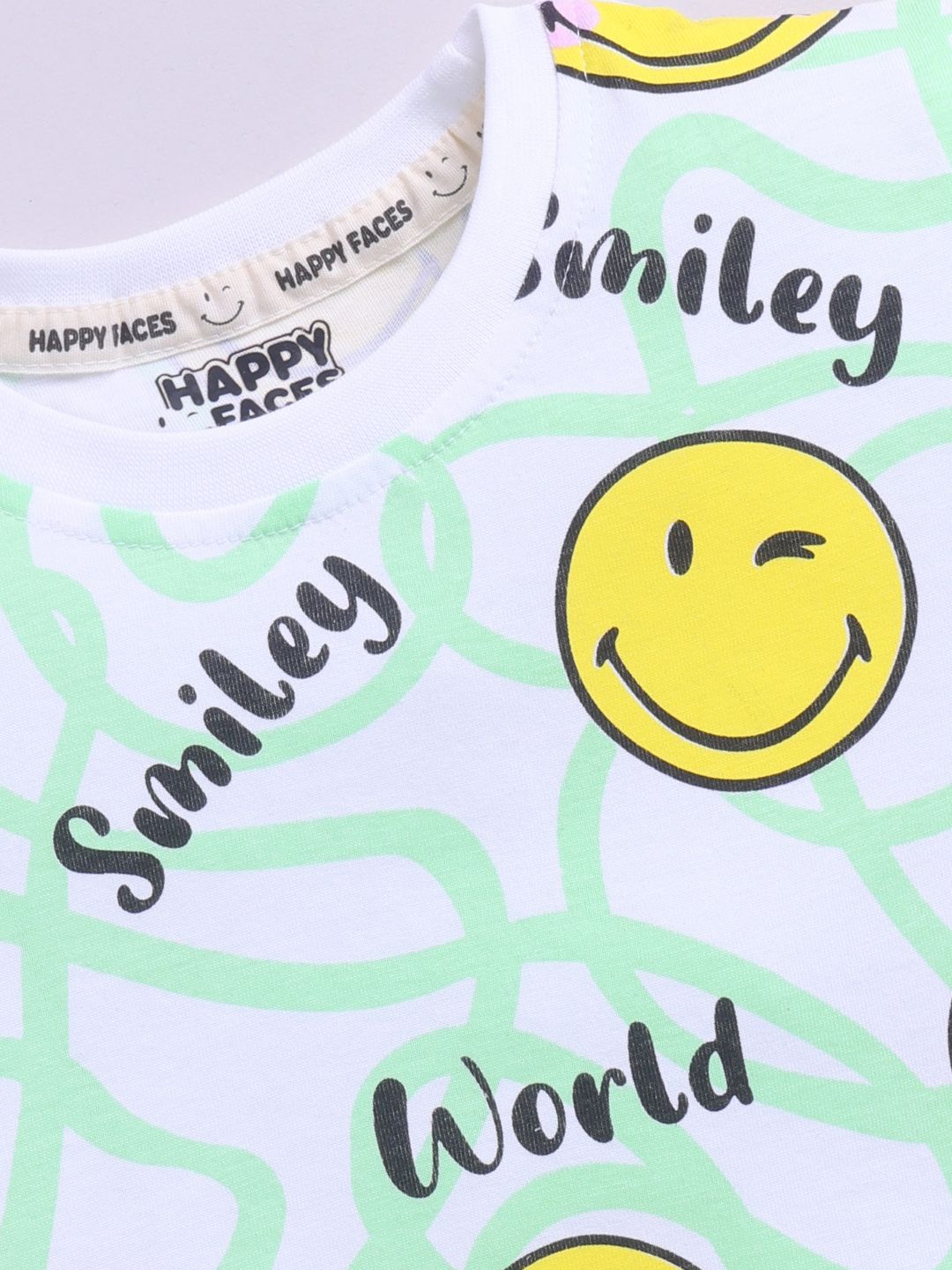 Happy Faces Kids Girls Smiley Printed Pure Cotton T-Shirt