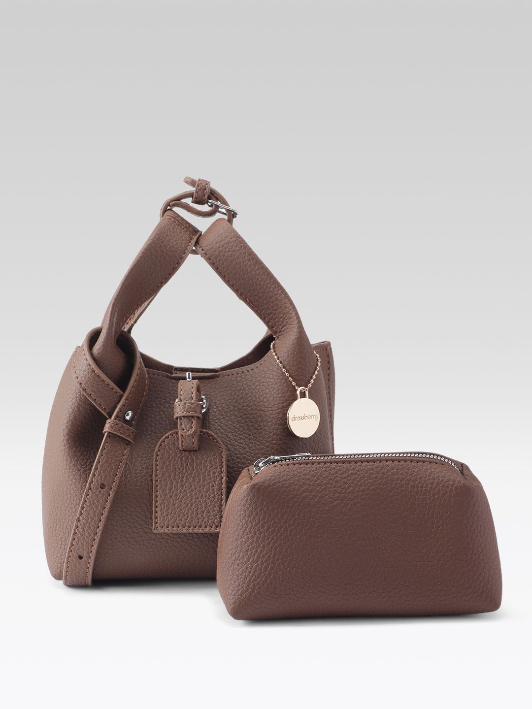 DressBerry Textured Bucket Handheld Bag with Pouch