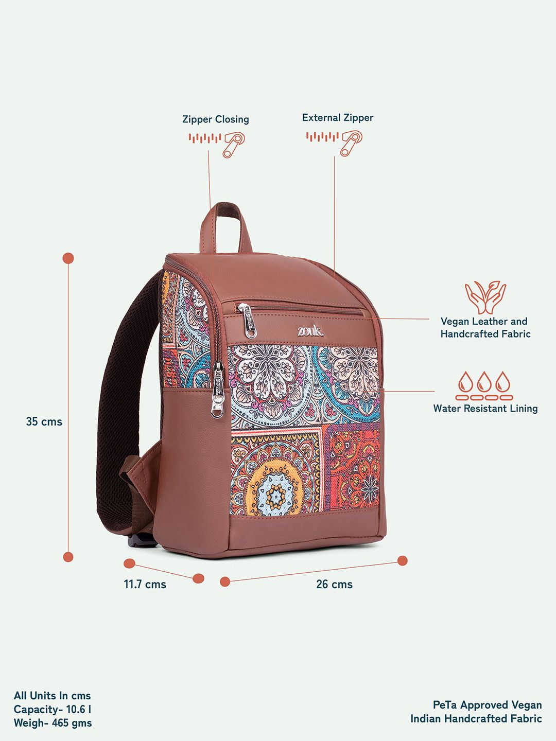 ZOUK Unisex Multicolor Mandala Print Amalia Daypack