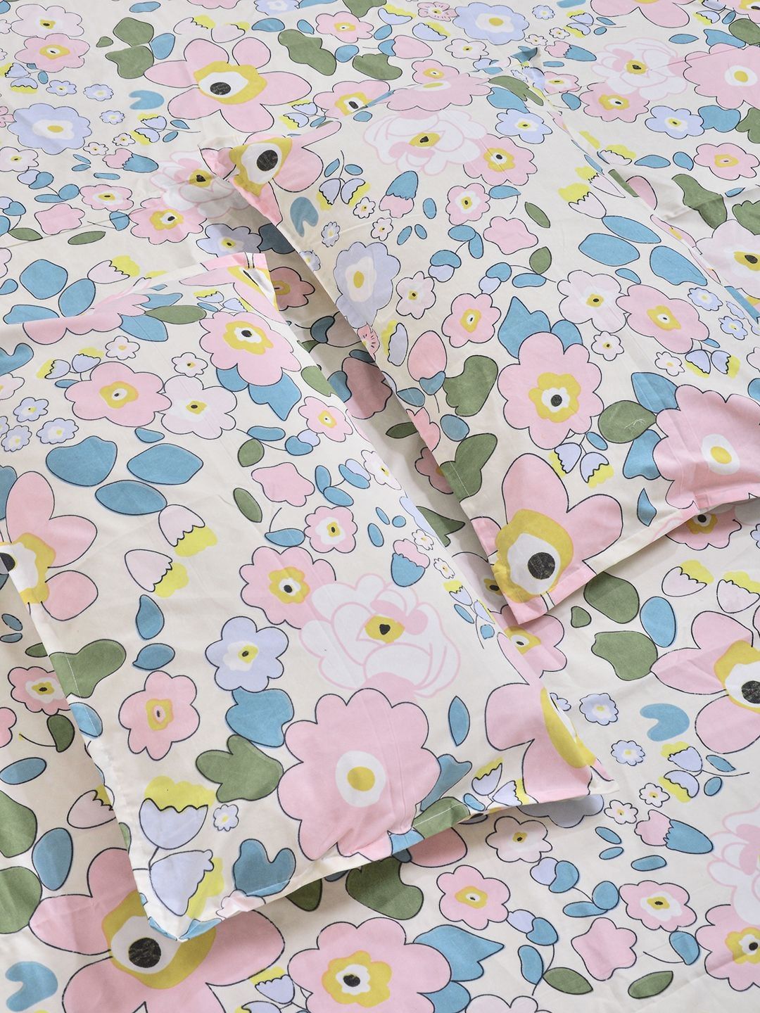 Aura White & Blue Floral Printed Set Cadar King 300 TC 2.5 m x 2.25 m