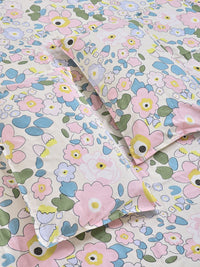 Aura White & Blue Floral Printed 300 TC King Bedsheet Set 2.5 m x 2.25 m