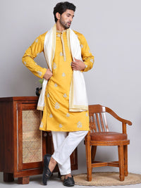 Jompers Floral Embroidered Sequinned Silk Cotton Straight Kurta with Pyjamas & Dupatta