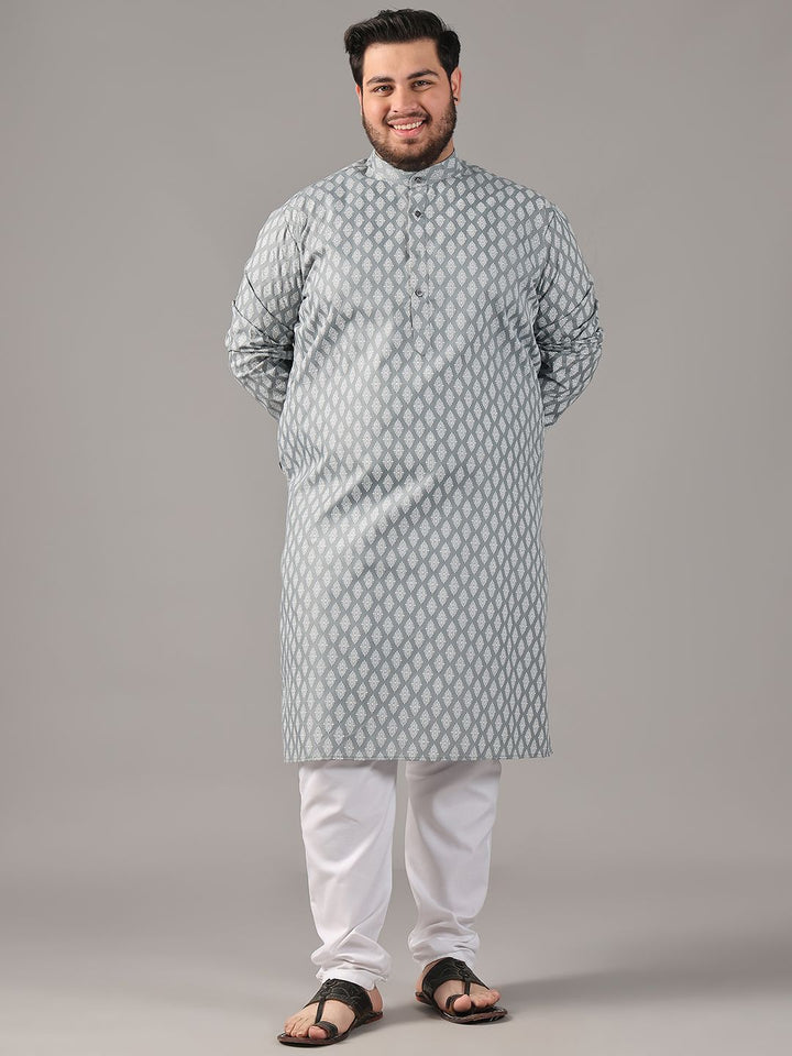 SOJANYA PLUS Plus Size Men Ethnic Motifs Printed Band Collar Straight Kurta With Pyjamas