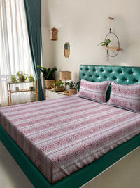 Myntra Elegant Homes Pink Floral 400 TC Fitted Cotton King Bedsheet Set 2.50 m x 2.25 m