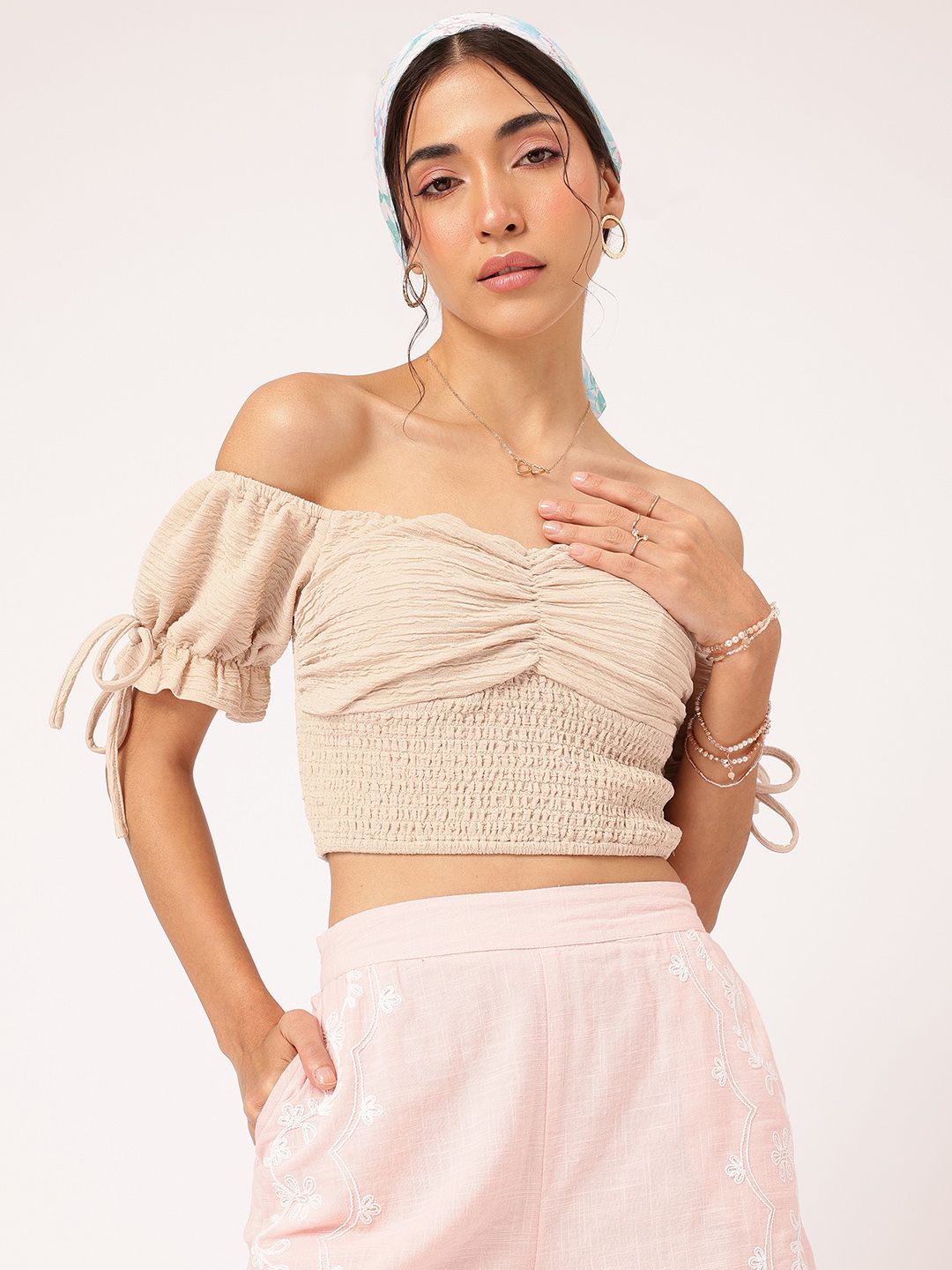 DressBerry Desert Dream Smocked Textured Crop Top