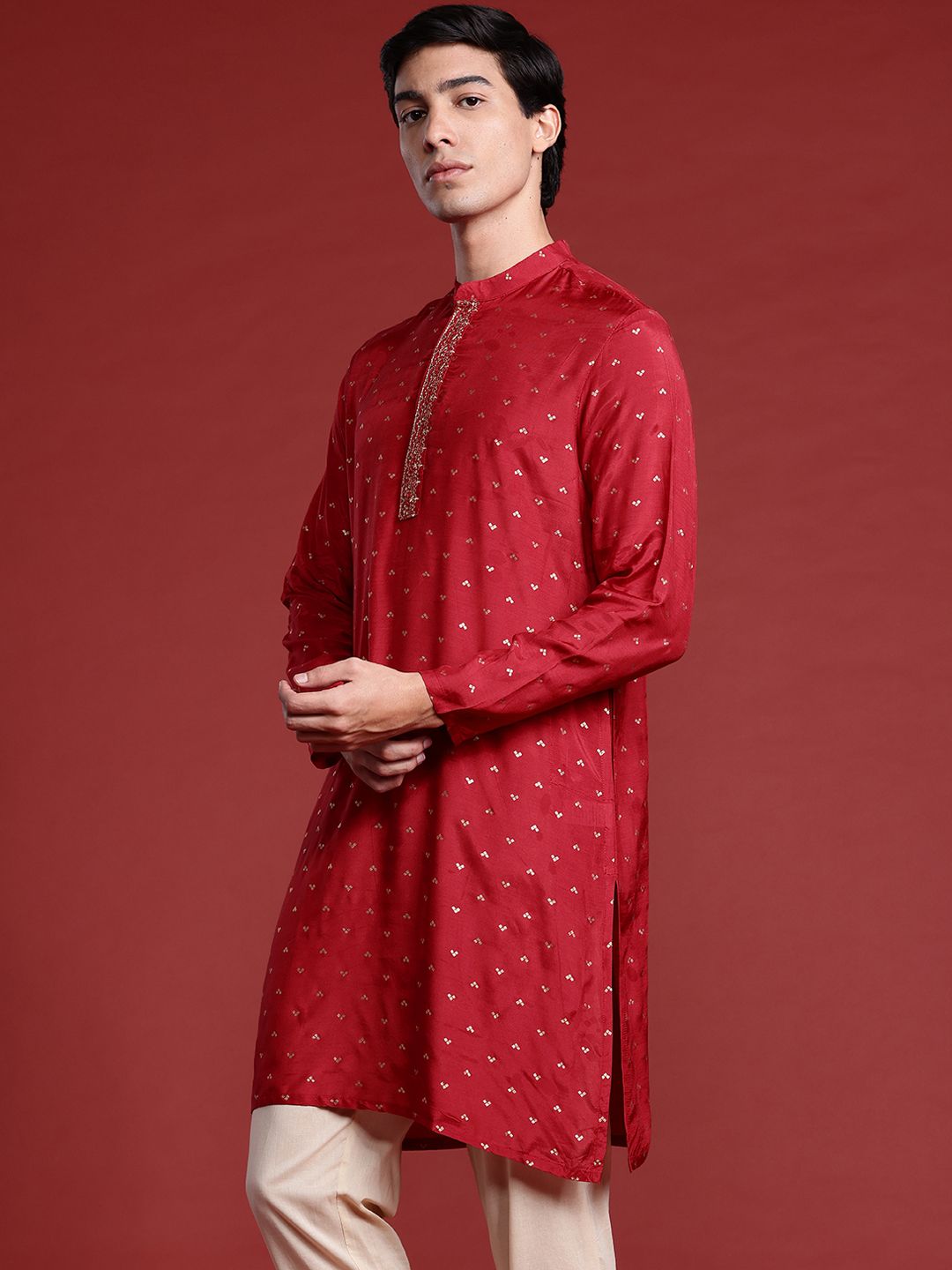 Anouk Printed Mandarin Collar Straight Kurta