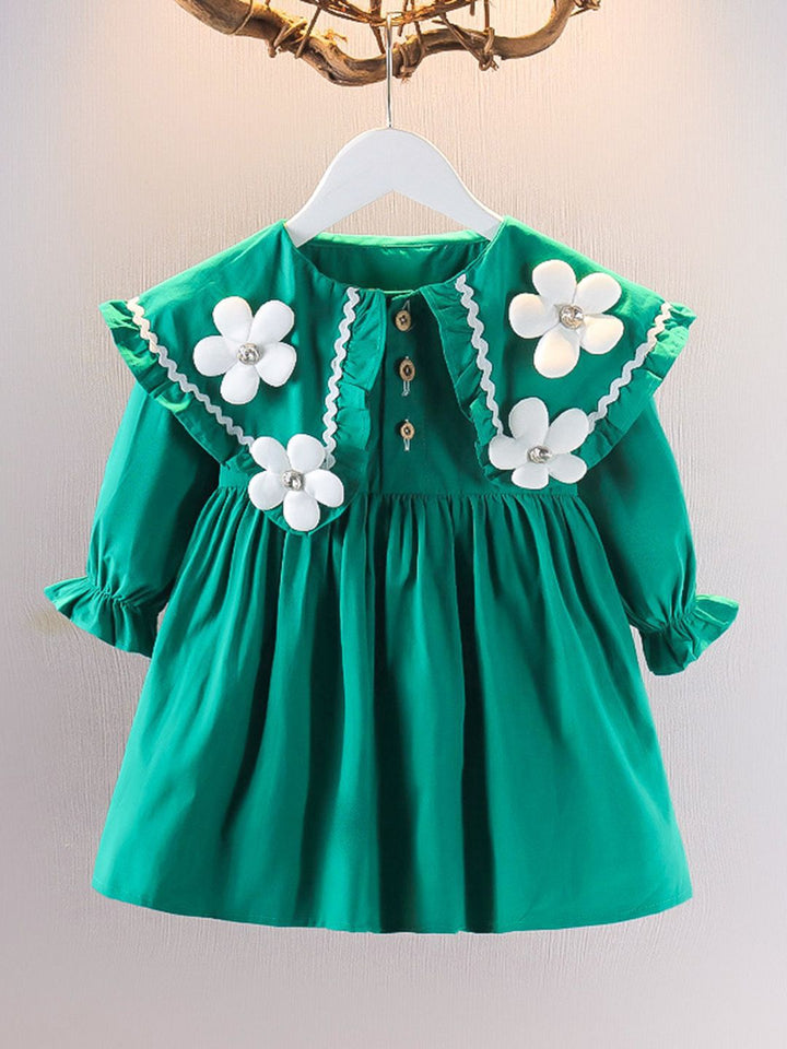 YK Girls Puff Sleeves Fit & Flare Dress