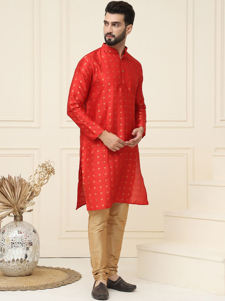 SOJANYA Kurta Kolar Mandarin Rekaan Tenun Geometrik dengan Churidar