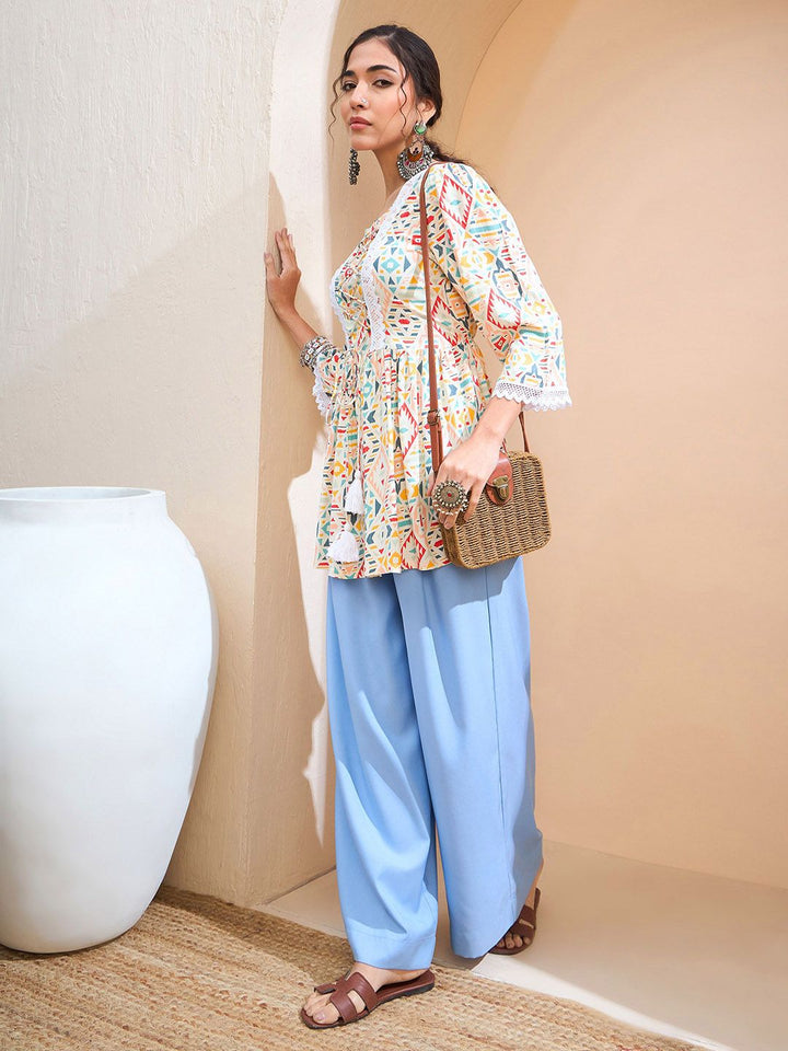 Shae by SASSAFRAS Geometric Printed Gotta Patti Gotta Patti Pleated Kurti