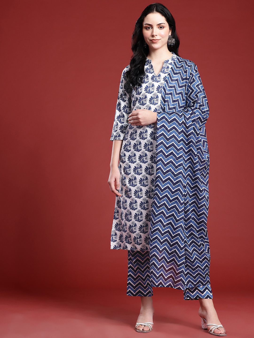 Anouk Ethnic Motifs Printed Regular Kurta with Trousers & With Dupatta