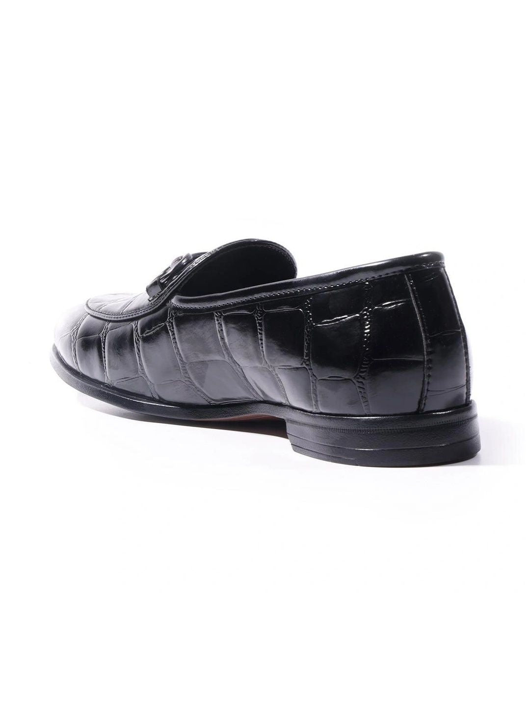 MONKSTORY Black Horsebit Smart Croc-Effect Slip-Os