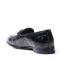 MONKSTORY Black Horsebit Smart Croc-Effect Slip-Os