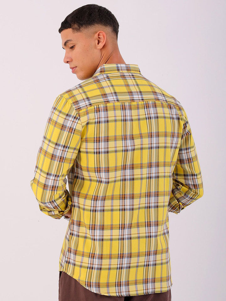 The Indian Garage Co Men Spread Collar Tartan Checks Checked Cotton Slim Fit Casual Shirt