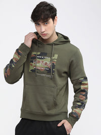 HIGHLANDER Men Typography Printed Hood Cotton Pullover Sweatshirt