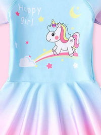 YK Girls Printed Round Neck Swim Dress