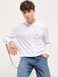 THE BEAR HOUSE Men Button-Down Collar Solid Pure Cotton Slim Fit Shirt