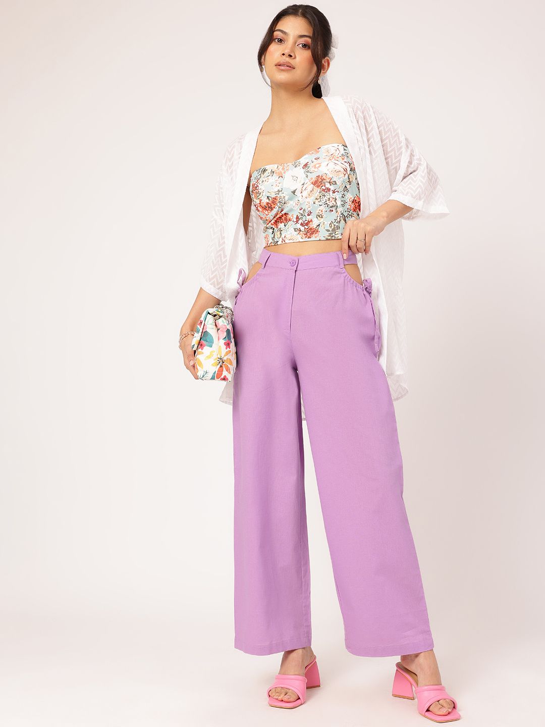 DressBerry Women Chic Rebellion Cut-Out Detail Trousers with Bow-Detail