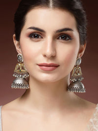 Karatcart Gold-Plated Dome berbentuk Kundan Kundan Studded & Beaded Bird Motif Jhumkas