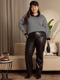 Berrylush Curve Women Printed Shirt Collar Pullover Sweater