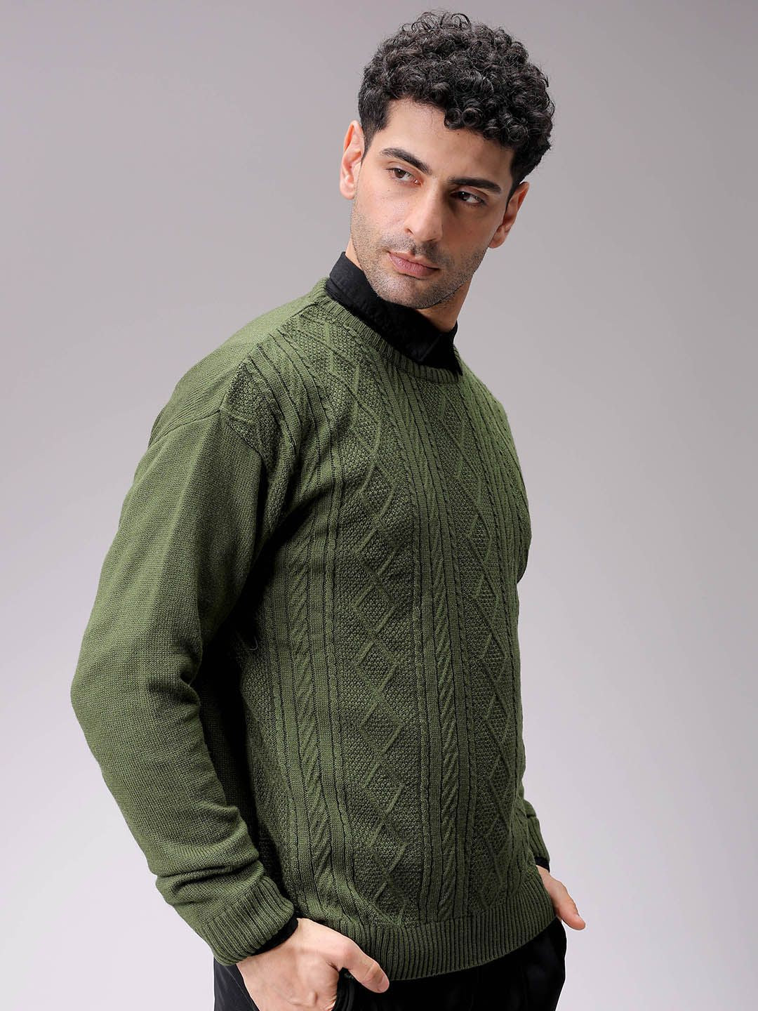 The Indian Garage Co Men Cable Knit Pullover