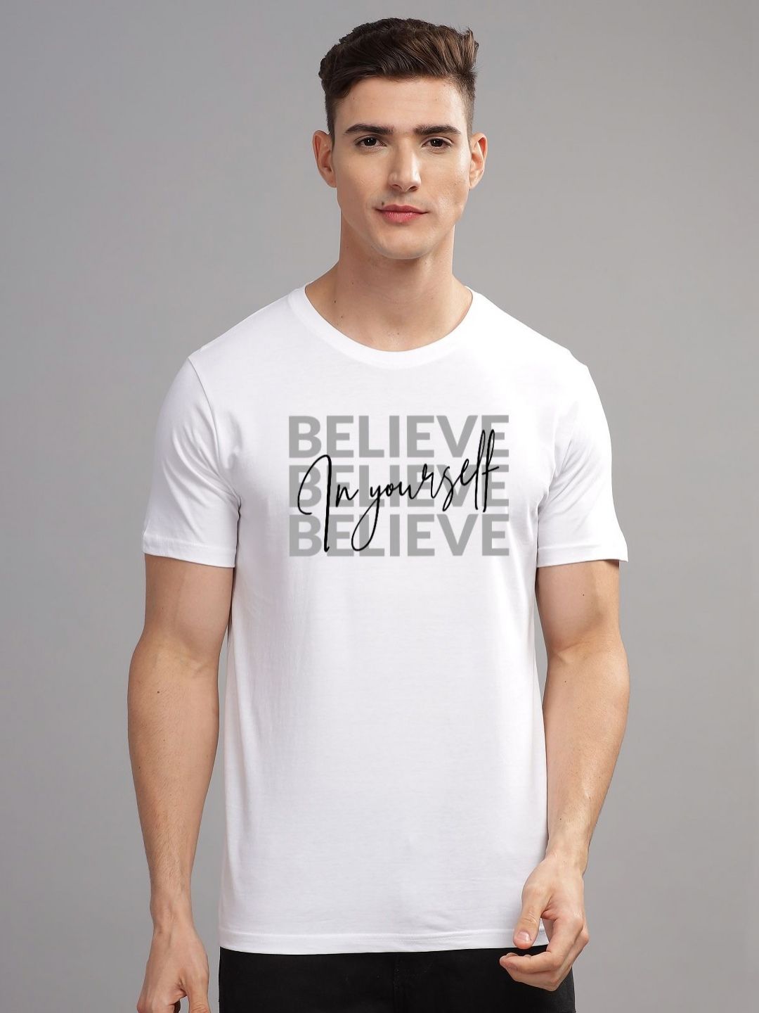 Pek ADRO Lelaki dengan 3 T-shirt Kapas Leher Bulat Bercetak Grafik