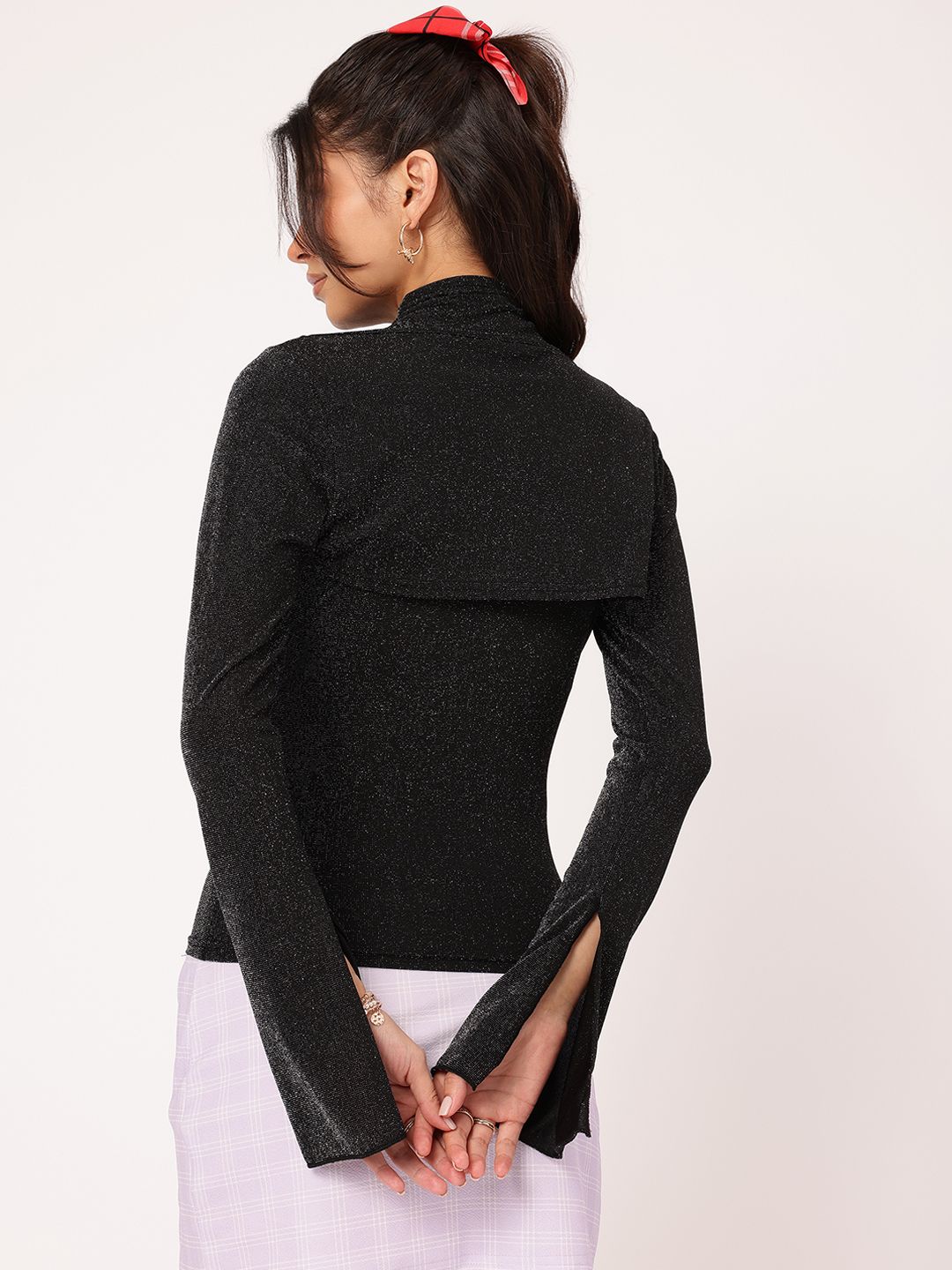 DressBerry Chic & Cheery High Neck Shimmer Top with Crop Shrug