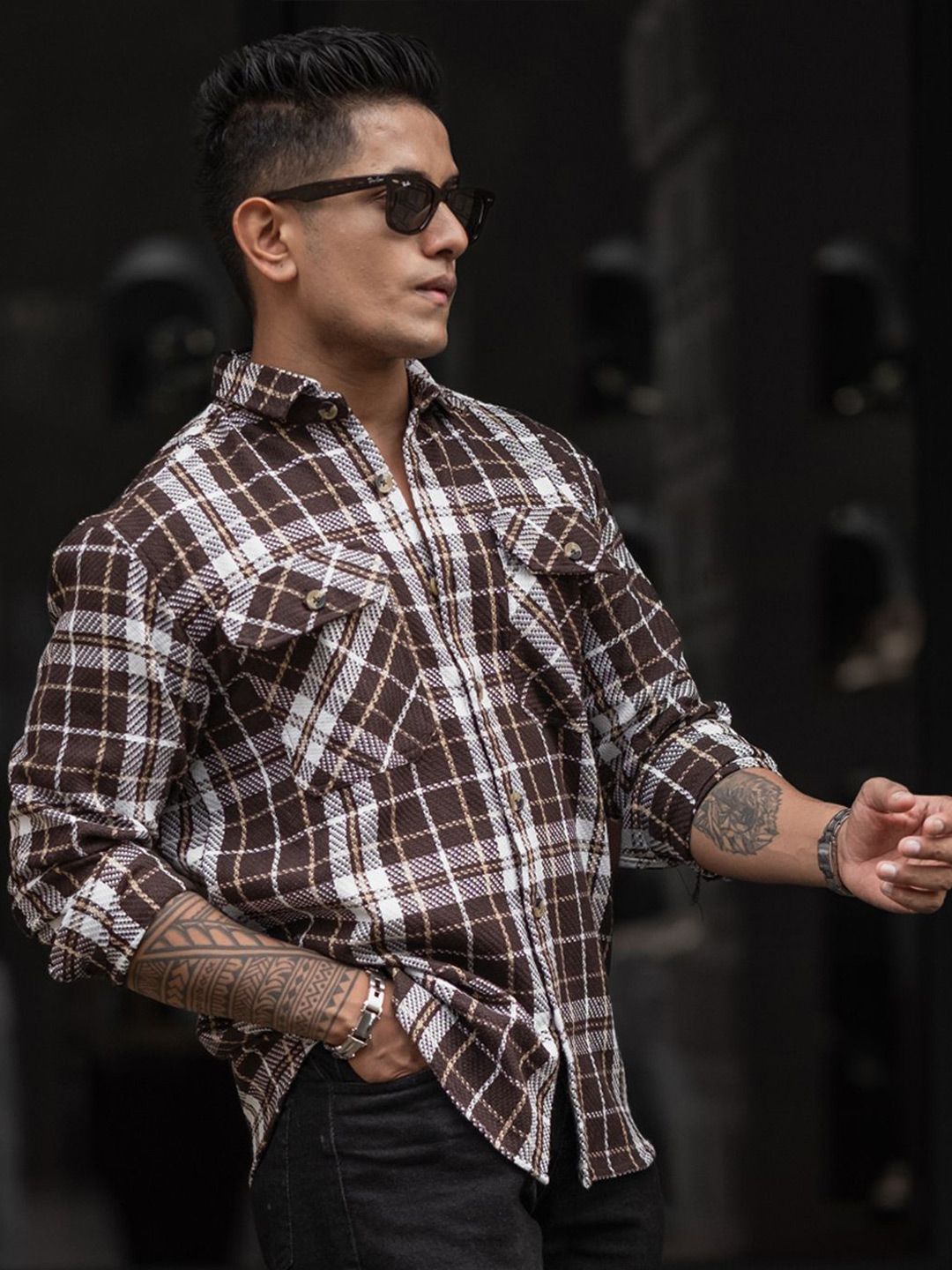 Powerlook Men Spread Collar Tartan Checked Casual Shirt