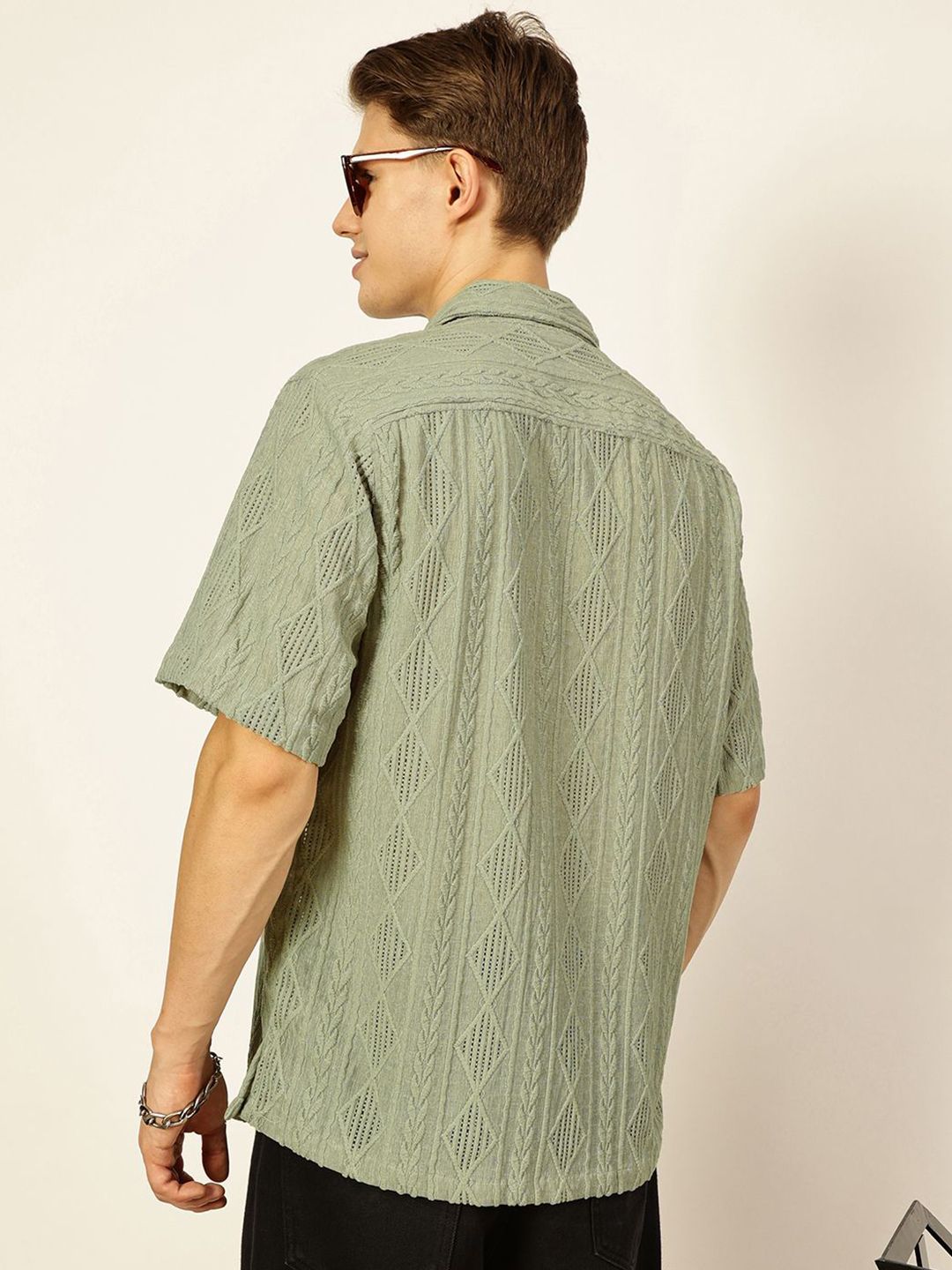 Thomas Scott Men Premium Spread Collar Textured Oversized Casual Shirt