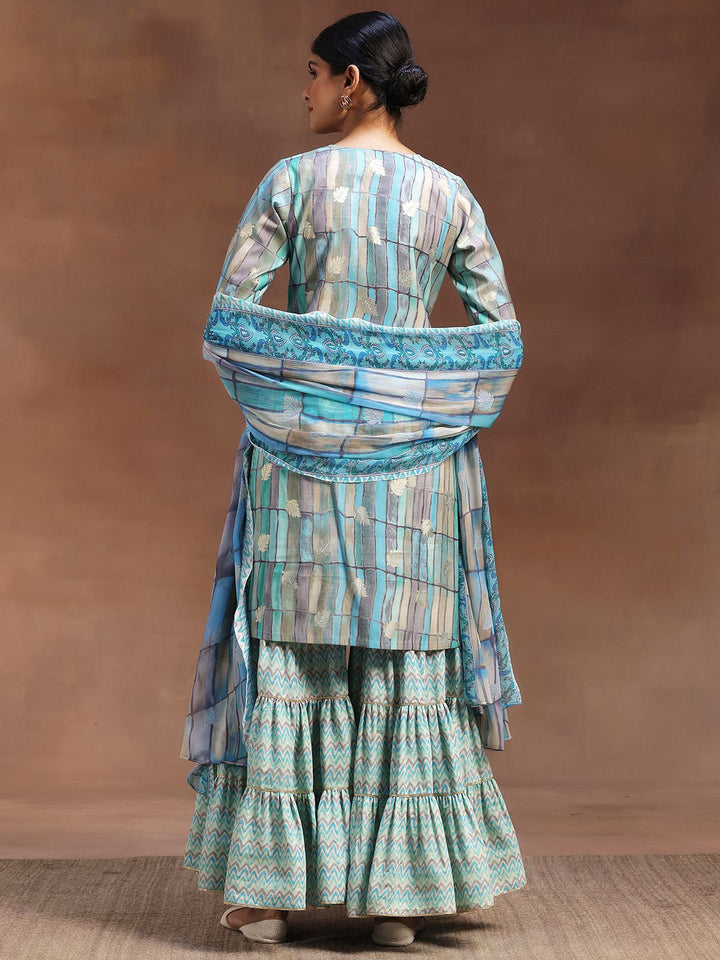Libas Geometric Printed Sequinned Straight Kurta With Sharara & Dupatta