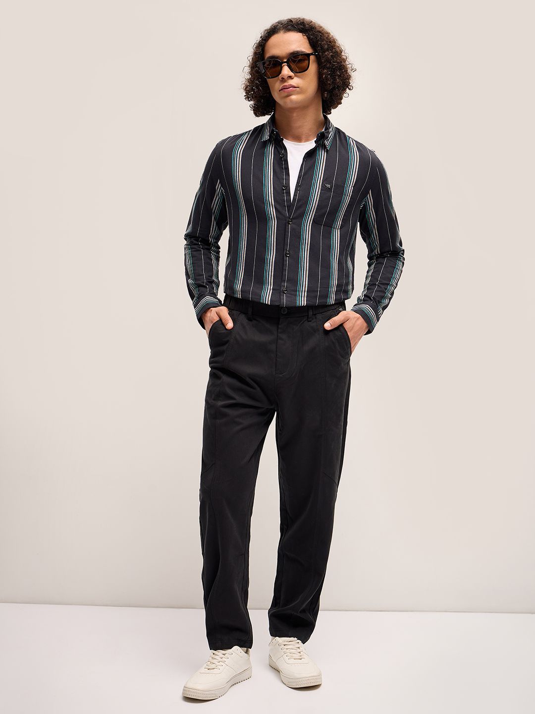 THE BEAR HOUSE Slim Fit Striped Pure Cotton Casual Shirt