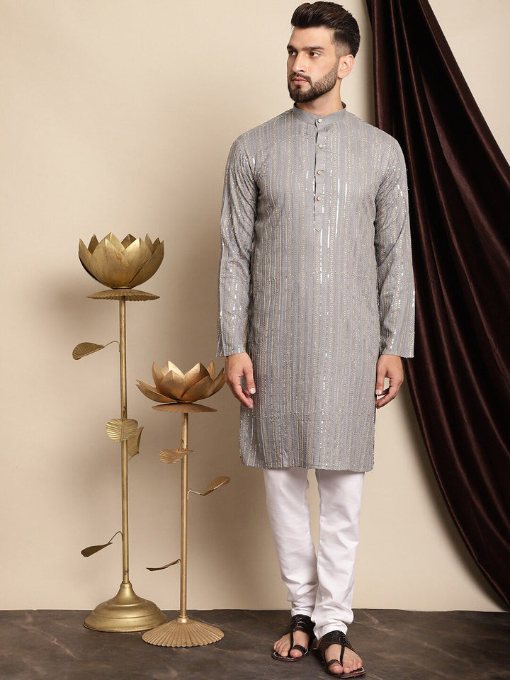 Anouk Ethnic Motifs Embroidered Sequinned Pure Cotton Kurta with Churidar