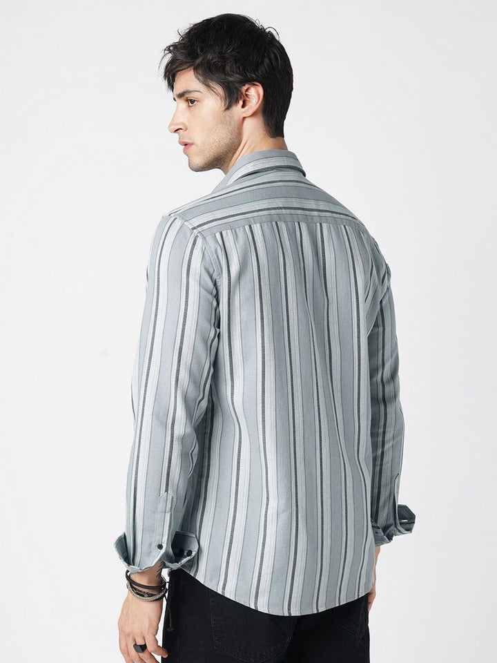 VASTRADO Men Classic Slim Fit Vertical Striped Spread Collar Cotton Casual Shirt