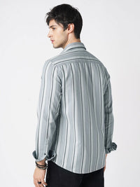 VASTRADO Men Classic Slim Fit Vertical Striped Spread Collar Cotton Casual Shirt