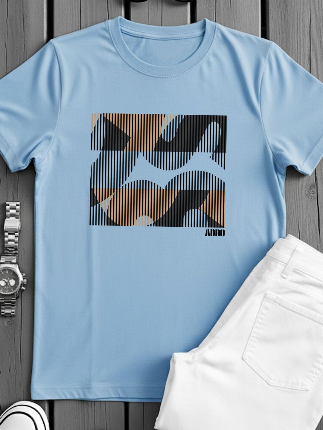 ADRO Abstrak Printed Lengan Pendek Kapas T-shirt Regular Fit