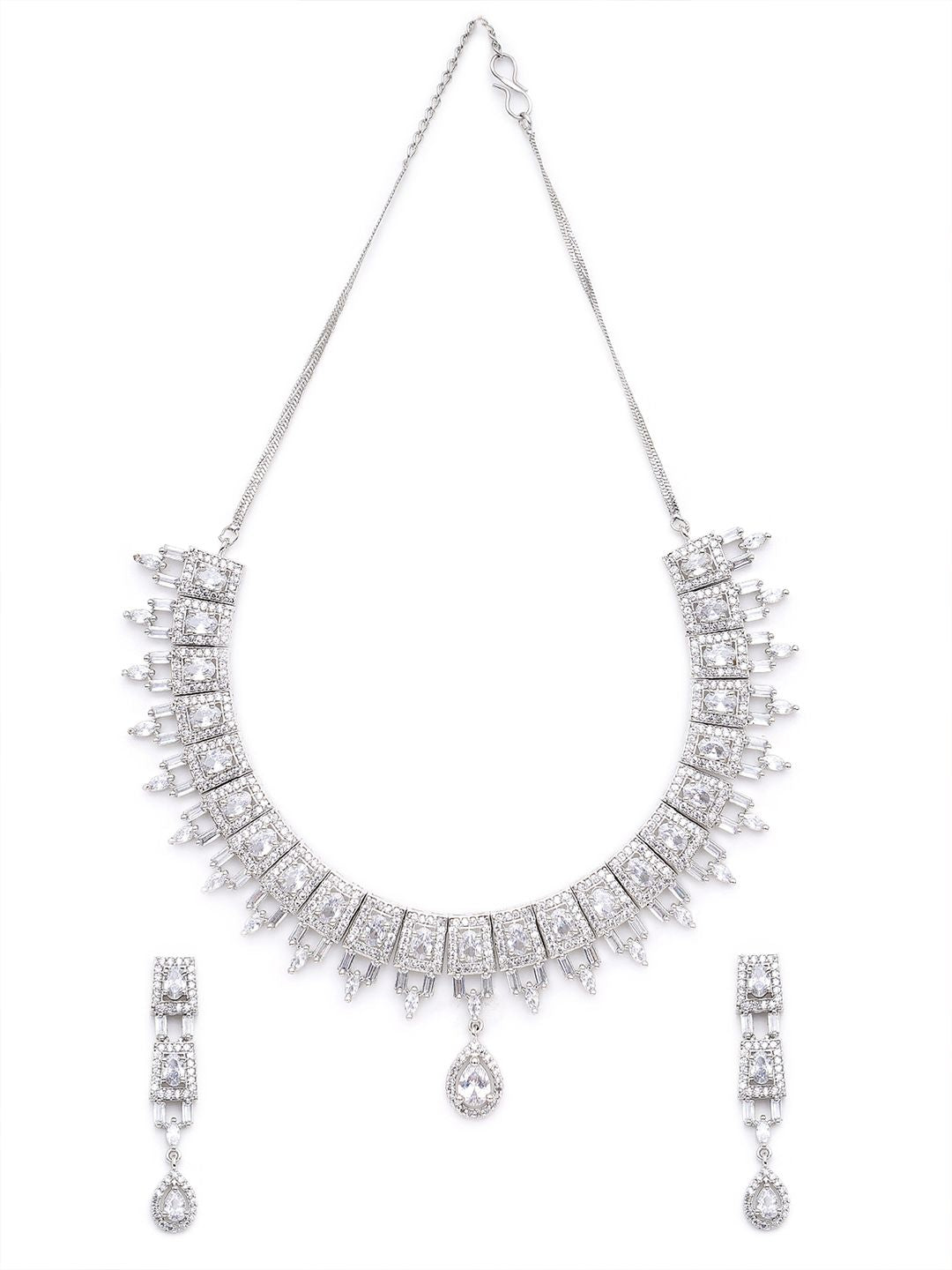 KARATCART Silver-Plated American Diamond Studed Choker Necklace Set