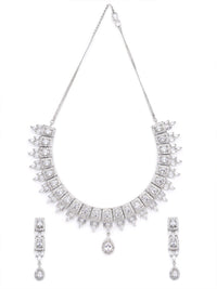 KARATCART Silver-Plated American Diamond Studed Choker Necklace Set