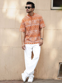 Powerlook Floral Printed Henley Collar Oversized T-shirt