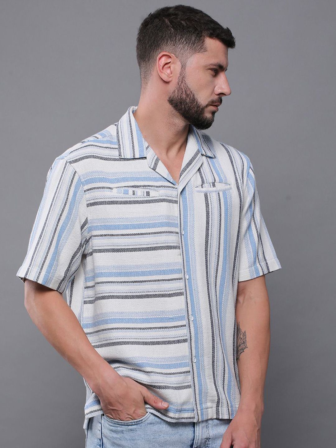 Difference of Opinion Men Standard Opaque Striped Casual Shirt